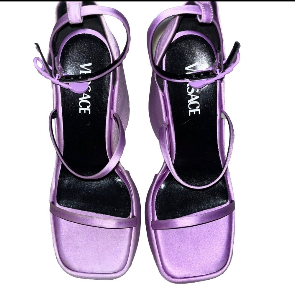 Versace Purple Satin Platform Sandals Safety Pin 10 Cocktail Y2K New 🟡 - Picture 4 of 16